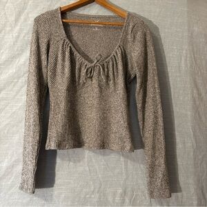 Hollister Crop Top Sweater Long Sleeve Ribbed Gray Women’s Sz M